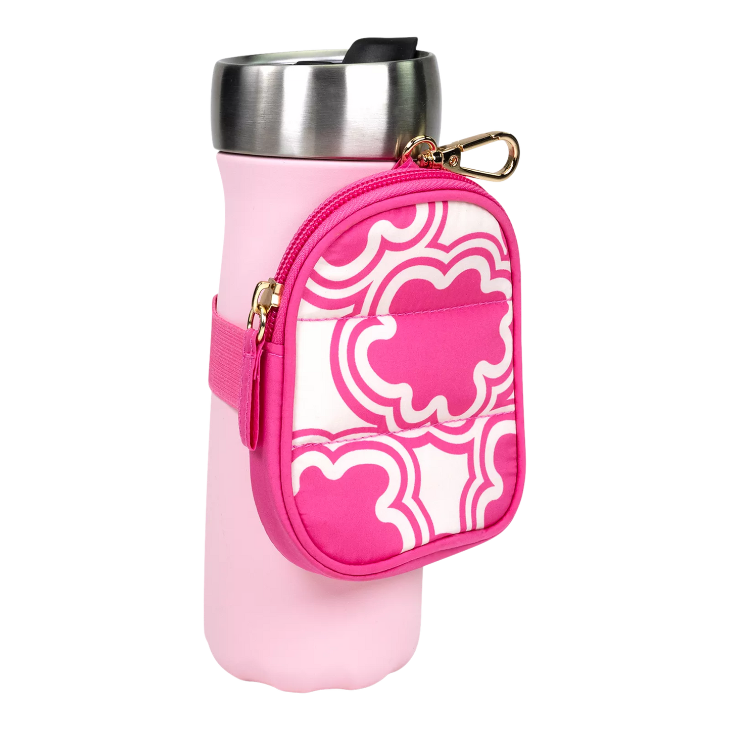 Floral Pink Water Bottle Pouch With Keychain - Tartan+Twine