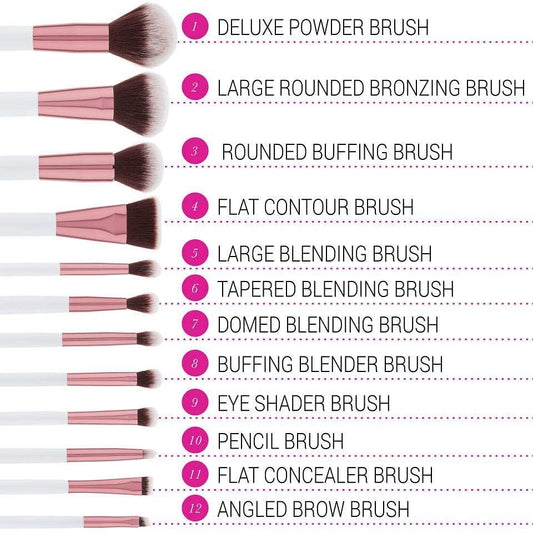 Crystal Quartz 12pcs Brush Set - Bh Cosmetics