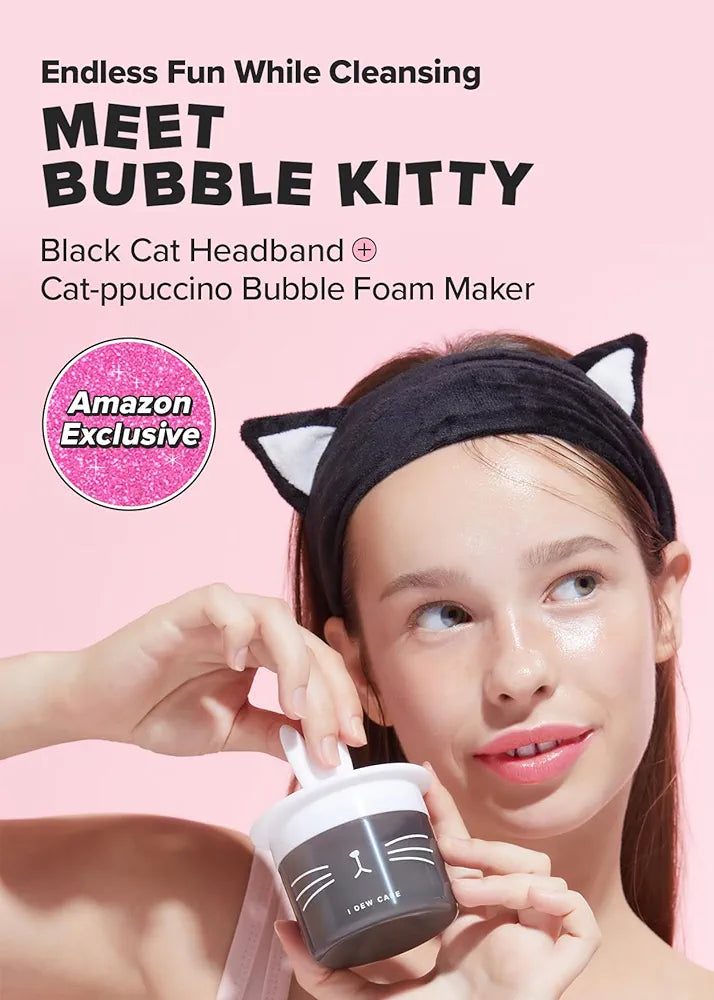 Meet Bubble  Kitty Black Cat Headband and Bubble Foam Maker Set - I Dew Care