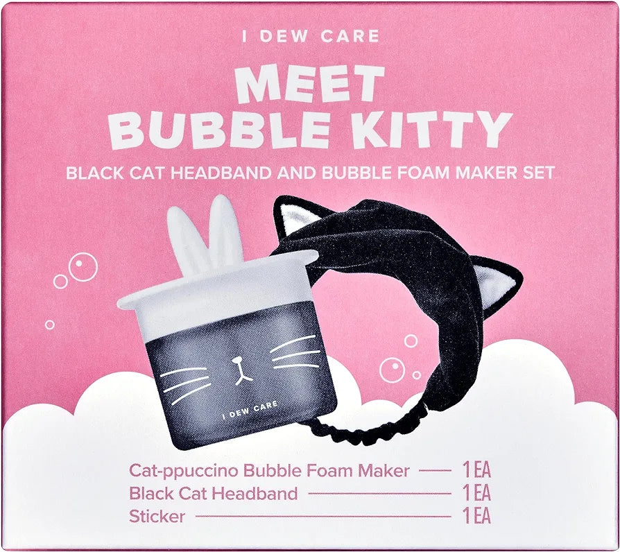 Meet Bubble  Kitty Black Cat Headband and Bubble Foam Maker Set - I Dew Care