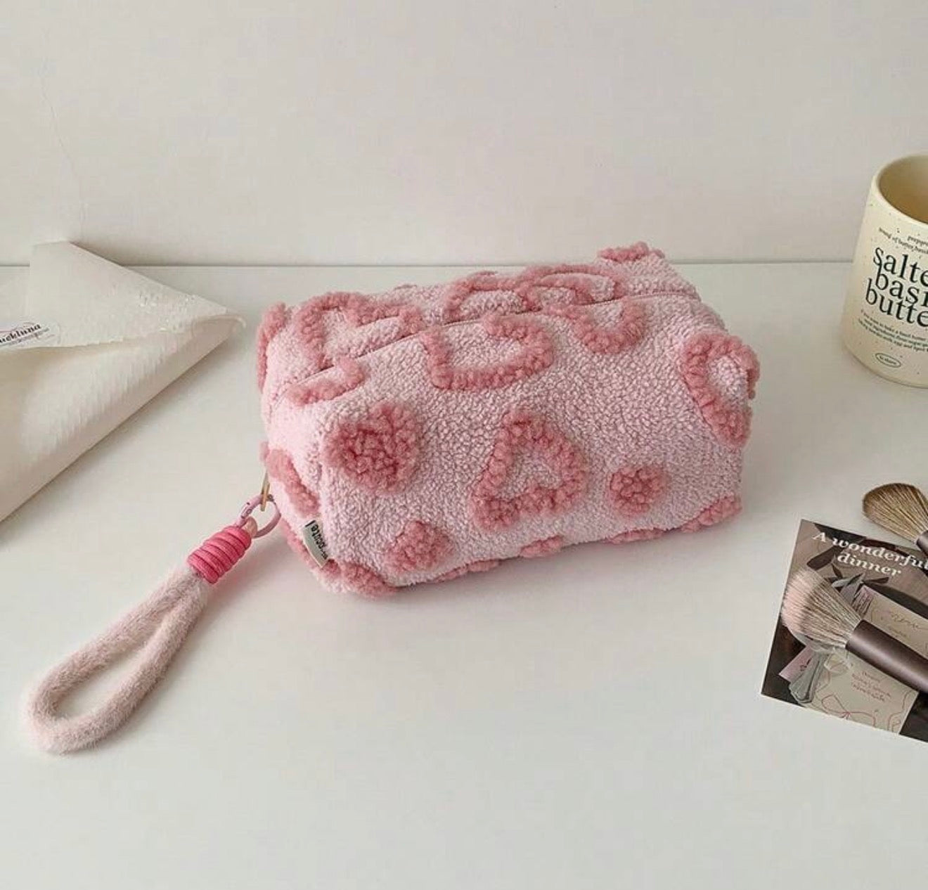 Teddy Heart Makeup Bag