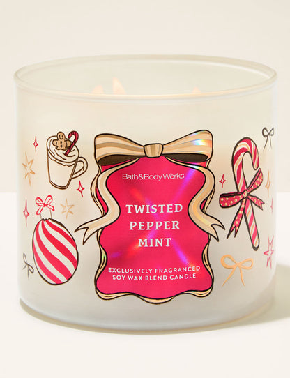 Twisted Peppermint- 3 wick Candle-Bath & Body Works