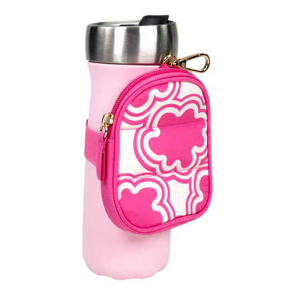 Floral Pink Water Bottle Pouch With Keychain - Tartan+Twine