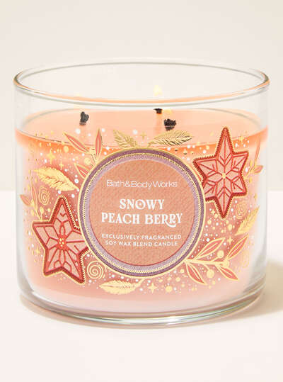 Snowy Peach Berry 3 Wick Candle - Bath & Body Works