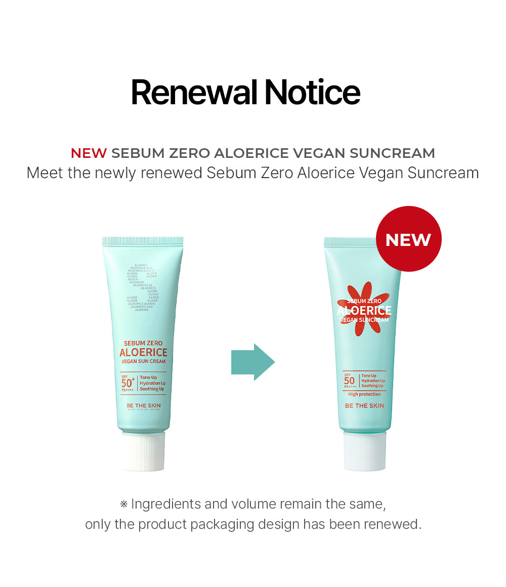 Sebum Zero Aloerice Vegan Suncream Spf 50 PA***- Be The Skin