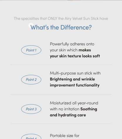 Airy Velvet Sun Stick Sunscreen Spf 50+ PA++++ - Lagom