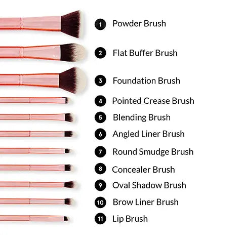 Metal Rose 11 pcs. Brush Set -bh cosmetics
